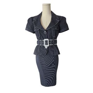 Suzy Shier Navy Pinstripe skirt suit - jacket is a 5/6 and Skirt is a size 0
